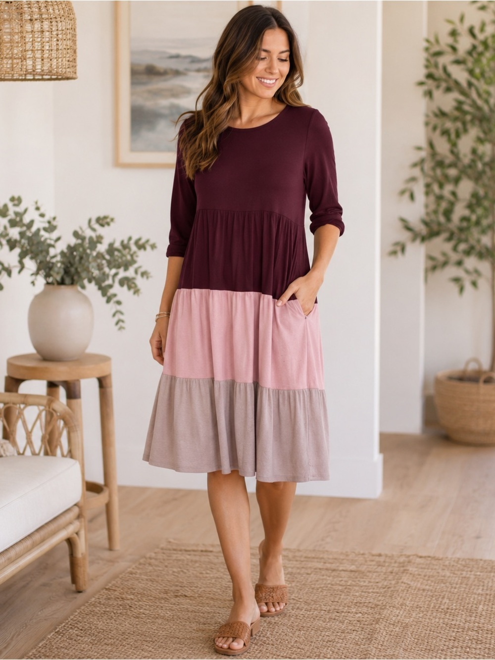 Agnes & Dora Color Block Tier Dress With Pockets, NWT